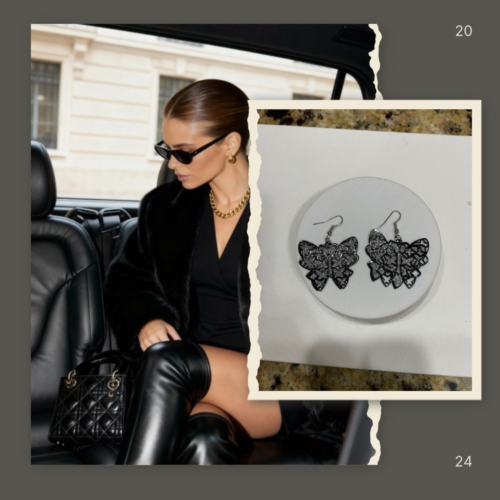 Elegant Black and Silver Butterfly Earrings